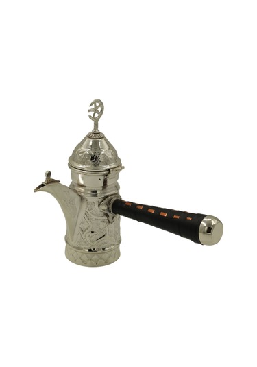 Gümüş Kaplama Nakışlı Bakır Mırra Cezve 18 Cm