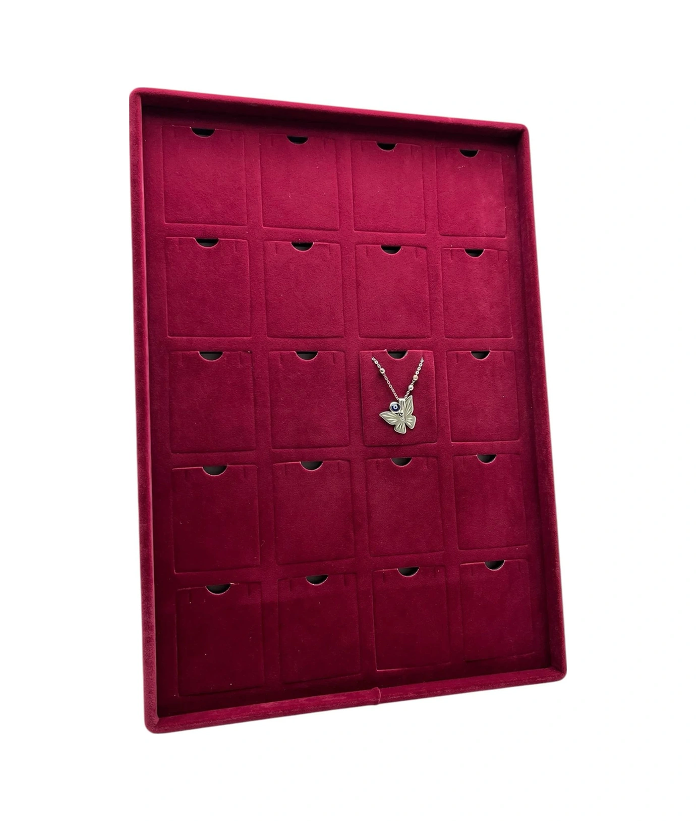 Dikine Süet Kumaş Bordo 34-24 Cm Ayaklı 20 Pedli Kolye Tabla Stand