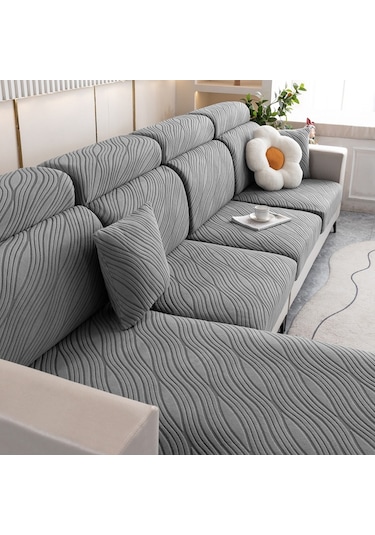 Örme Tembel Kanepe Örtüsü Ev Streç Kanepe Kaplama Kumaşı, Renk: Koyu Gri Ekstra Büyük Tek Kişi Gri