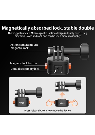 Lemestar Vrıg Ac14 Mini Manyetik Spor Kamera Bağlantı Adaptörü - Gopro Hero 13/12/11/10 Uyumlu, Hızlı Çıkarılabilir, Tripod Montajı