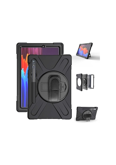 Samsung Uyumlu Galaxy Tab S7 Plus T970 Kılıf Defender Askılı Tam Koruma