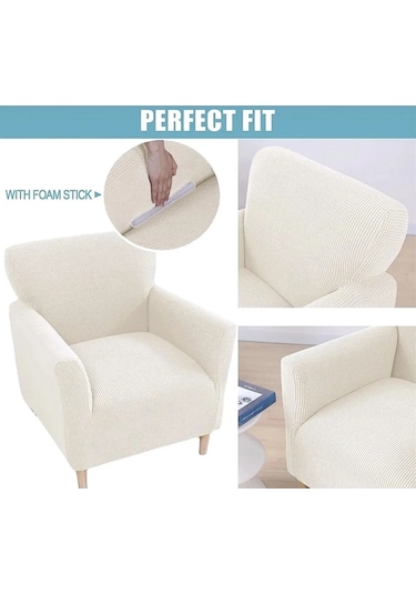 StarMall Streç Yikanabilir Karedesen Tek kişili Koltuk Örtüsü, kanepe, çekyat Kılıfı Krem