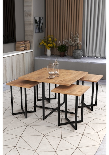 Retodesign Açelya Kare Orta Sehpa Ve 4 Zigon Sehpali Takim 5005