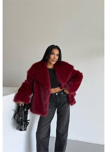 Neşeli Butik Kadın İçi Astarlı İthal Kürk Kaban Nbg111 Bordo
