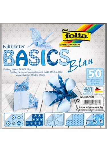 Folia Origami Kağıdı 15X15 Cm. 5 Desen 50 Yaprak Basic Mavi