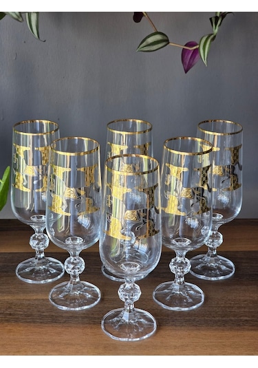 Fermato 6 'lı 24k El İşçiliği - Gerçek Altın İşlemeli 180 Cc'lik Kahve Yanı Kristal Bardak Horse Mix Çok Renkli