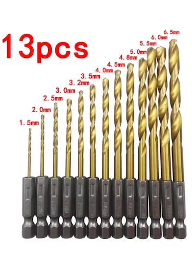 Rekotools-1/4'' Bits Saplı Tin Kaplı Hss Matkap Ucu Seti 13 Parça