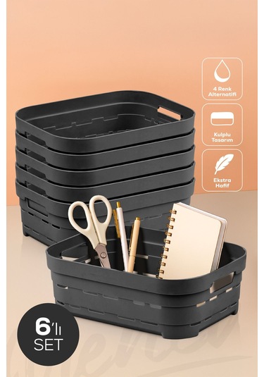 6'lı 2,8 Litre Delikli Saklama Kutusu Antrasit Antrasit