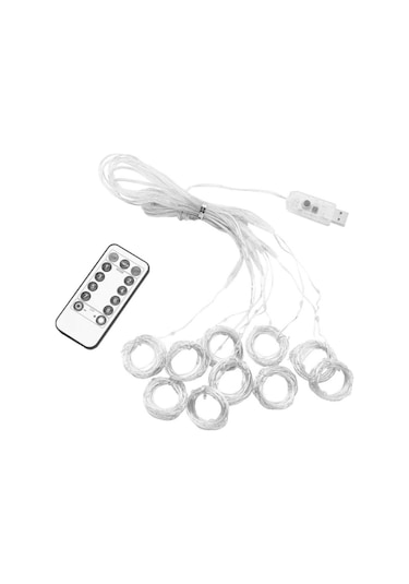 Perde Led 3mx3m Kumandalı 8 Fonksıyonlu 300 Ledli 10 Sarkıtlı Peri Ledi Usb Girişli Çok Renkli