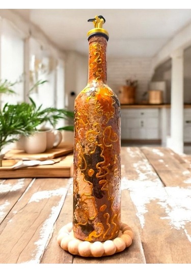 El Yapımı Altın Varaklı Yağdanlık Tasarım Sunum Standı İle Şık Mutfaklar Ve Sofralar Metalik