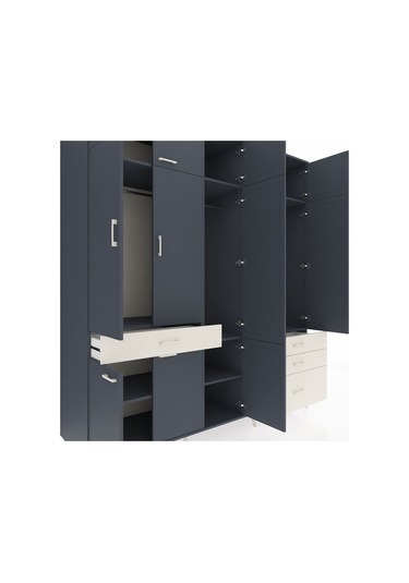 Kronos Dolap 8 Raflı 4 Çekmeceli 3 Askılı 220x59x243 Antrasit-antrasit/aytaşı Antrasıt/aytası