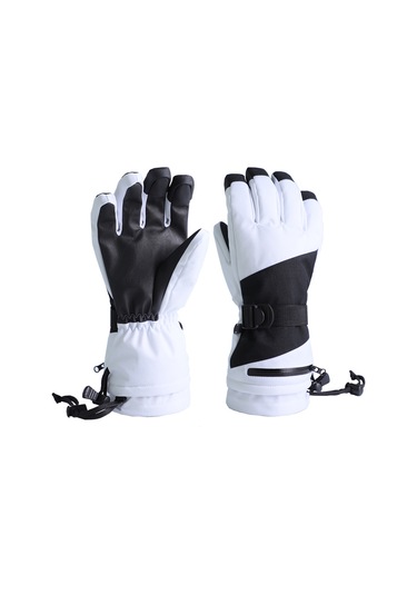 Moveevo Kışlık Beş Parmak Kayak Eldiveni - Su Geçirmez, Dokunmatik Ekran, Polar Astarlı, Bisiklet Ve Outdoor İçin Beyaz