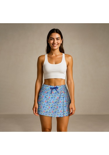 Anemoss Gemici Martı Kadın Şort Etek Bağcıklı Bel, Deniz Temalı Yazlık Skort Çok Renkli