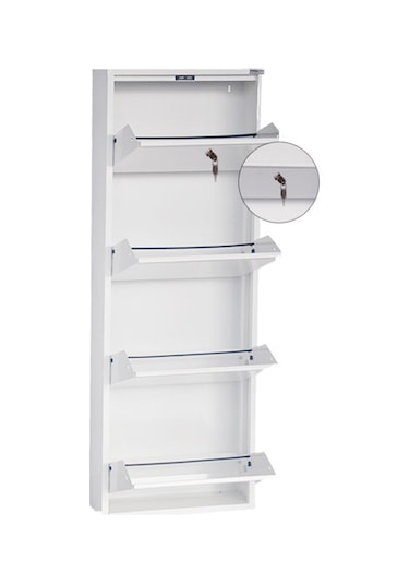 Kilitli 4'lü Metal Ayakkabılık - Beyaz