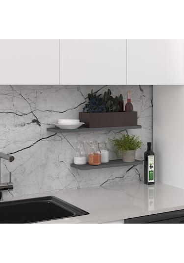 Modern Organizer Düzenleyici Dekoratif 2'li Kitaplık Banyo Mutfak Duvar Rafı Antrasit