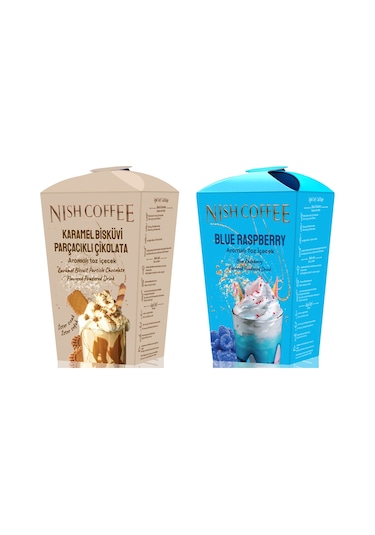 Nish Karamel Bisküvi Parçacıklı Çikolata, Blue Raspberry Aromalı Toz İçecek 2 Li Set 2x250 Gr 250 G