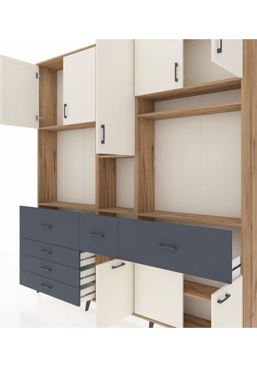 Arges Dolap 10 Raflı 6 Çekmeceli 8 Kapaklı 220x30x243 Çam-aytaşı/antrasit Aytası/antrasıt