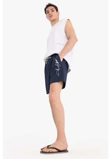 Defacto Regular Fit File Astarlı Kısa Boy Deniz Şortu B7255ax25hsnv256 Lacivert