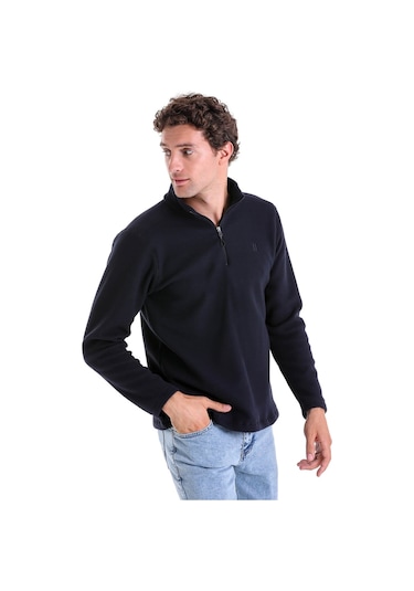 Hatemoğlu Regular Fit Tam Boy Fermuarlı Erkek Polar Sweatshirt Lacivert