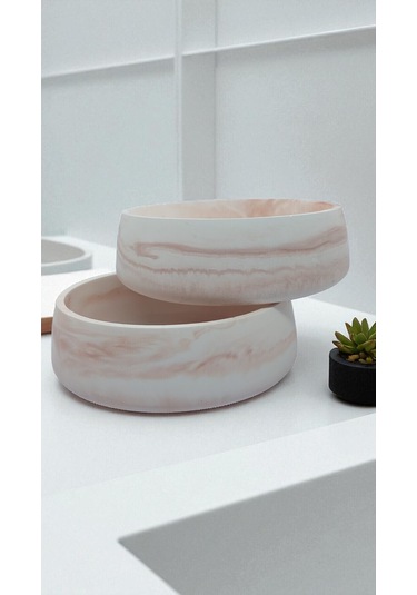 2 Adet Mermer Desenli Taş Kase Çok Amaçlı Mermer Kase Banyo Takımı 18 Cm Beyaz