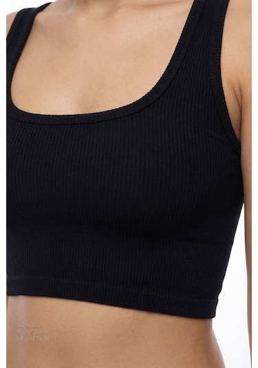 Penti Siyah Seamless Dikişsiz Kare Yaka Crop Üst Siyah