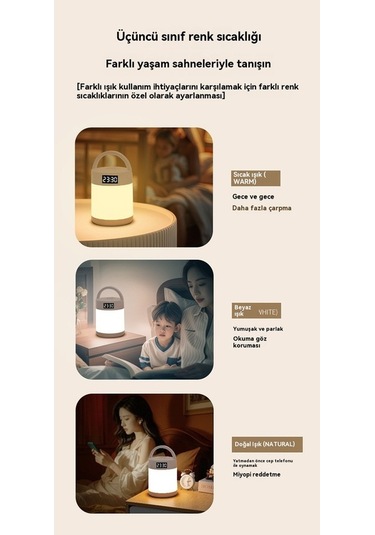 Pazly Zaman Şarjlı Çok Fonksiyonlu Yaratıcı Gece Lambası Beyaz Model Beyaz