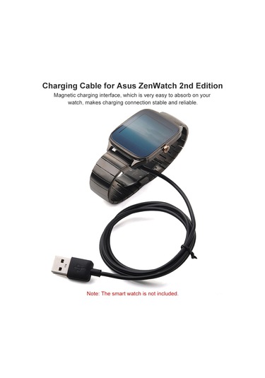 Yunboo Asus Zenwatch 2 Nesli İçin Manyetik Şarj Kablosu, 1 Metre, Veri Transfer Özelliği, Siyah Renk