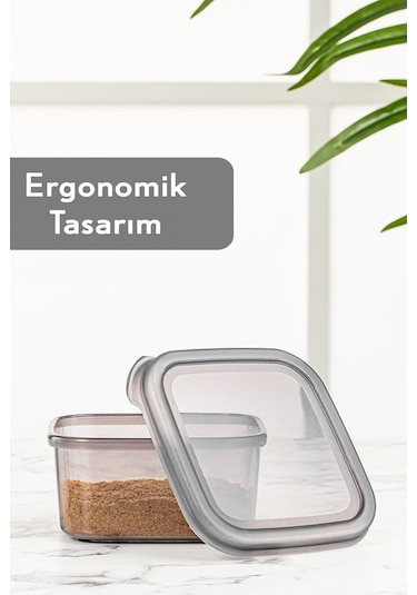 Meleni Home 12'li Kapaklı Kare Erzak Saklama Kabı Seti Baharatlık Seti Etiketli 12x 300 Ml Antrasit