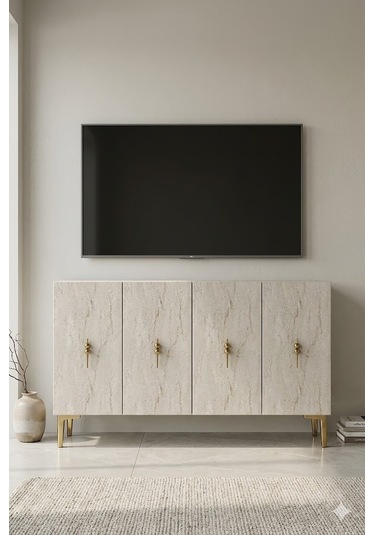 Ka1217btg Salkım Konsol Ve Tv Sehpası Beyaz-traverten-gold 120cm