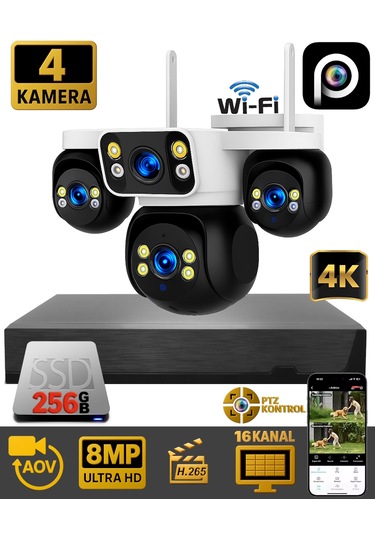 Hieasy 4 Kameralı 8mp Nvr Güvenlik Seti 256gb Ssd Dahil 4k Aov Ptz Kontrol H.265+ 7/24 Kayıt