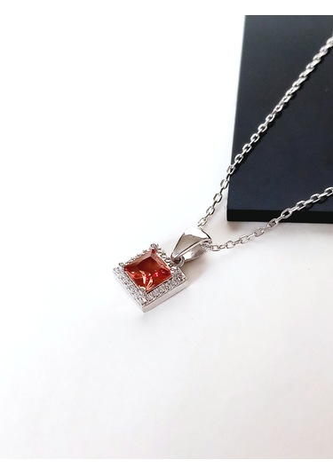 Gümüş Sultan Zultanit Zirkon Doğal Taşlı Kare Tasarım Kadın Kolye