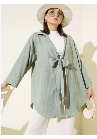 Lovie Moda Kadın Ön Bağcıklı Kimono Haki