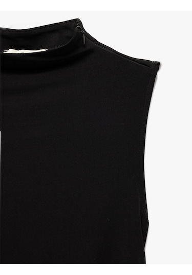 Koton Hafif Dik Yaka Kolsuz Drapeli Slim Fit Midi Kalem Elbise Siyah 5sak80023ek
