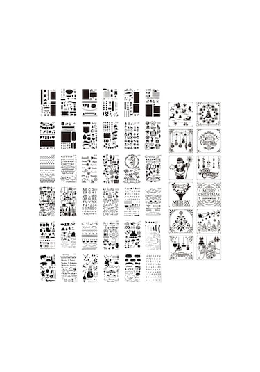 Mufunye Dıy El Sanatları İçin 48 Parça Pet Çizim Şablonu Seti - Noel Desenli 12 Şablon + 36 Çizim Şablonu 48pcs