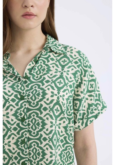 Defacto Regular Fit Desenli Kısa Kollu Gömlek C9621ax25spgn751 Yeşil