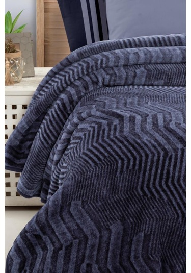 İspanyol Battaniyeli Krep Nevresim Takımı Lacivert