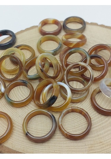 Akik Taşı Yüzük Karamel Alacalı Faset Kesim 6mm Kalınlık 59912 Bakır