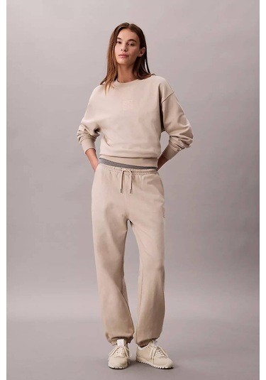 Kadın Regular Kalıp Bisiklet Yaka Sweatshirt - Bej Island Fossil