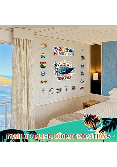 Geeroyoo 2025 Retro Gemi Turu Manyetik Kapı Sticker 18'li Set - Aile Turu Dekorasyonu, Araba Buzdolabı Uyumlu, Festivite Ve Tatil Temalı Grafikler