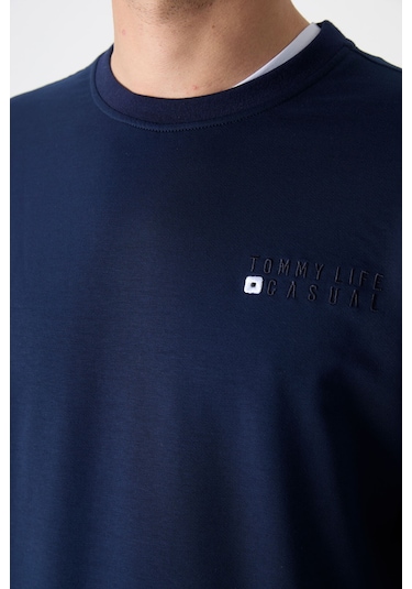 Tommy Life İndigo Casual O Yaka Lastik Paça Pamuklu Erkek Oversize Eşofman Takımı - 85120 İndigo