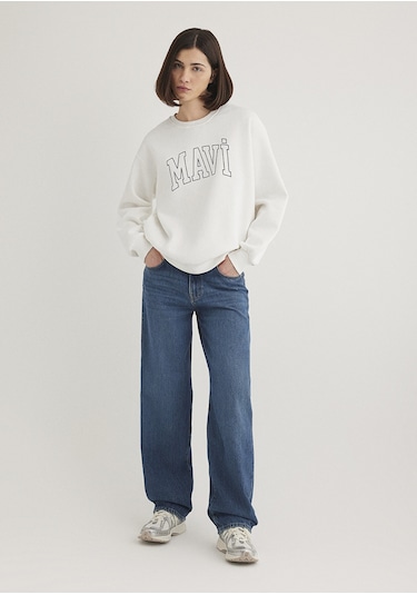 Mavi - Mavi Logo Baskılı Beyaz Sweatshirt 1611192-70057 Beyaz