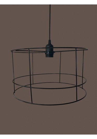 Silindir Avize Teli , İskeleti Büyük Boy 35x20 Cm Siyah Statik Boyalı Duy Takımı Dahil Beyaz