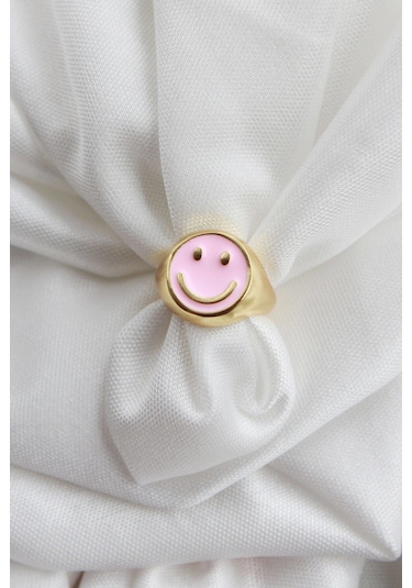 Niki Aksesuar Smile Pembe Mineli Ayarlanabilir Yüzük Gold Renk Pembe