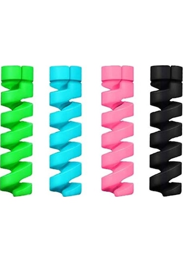 Telefon Şarj Kablo Koruyucu Silikon Spiral Usb Koruyucu 4Lü Paket (444399256)