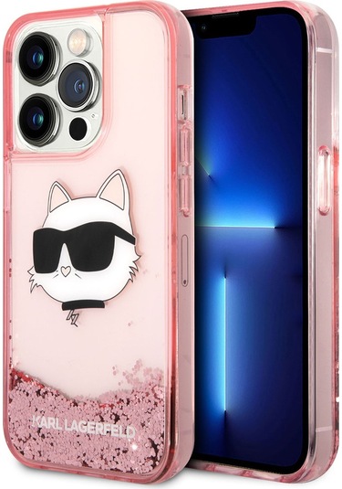 Apple Uyumlu iPhone 14 Pro Max  Kılıf Sıvılı Simli Choupette Head Dizayn Kapak