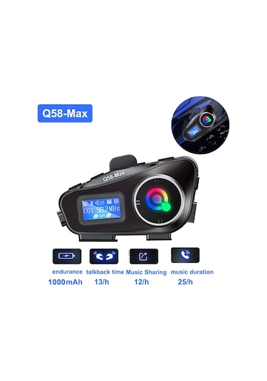 Q58-Max Radyolu Telsiz Özellikli 2 Kişi Bağlantılı Bluetooth Kask Kulaklık 2 Adet