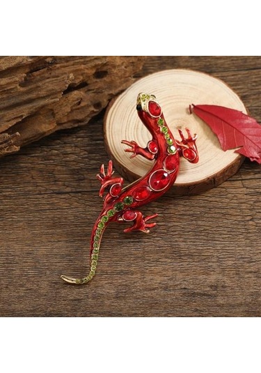 Yeşil Vintage Sürüngen Şekilli Broş Zarif Sahte Kristal Pin Hayvan Şekli Erkek Giysileri Rozeti Moda Aksesuarları Yeşil