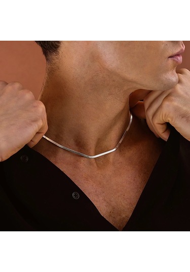 925 Ayar Gümüş Balık Sırtı Zincir Unısex Kolye Gümüş