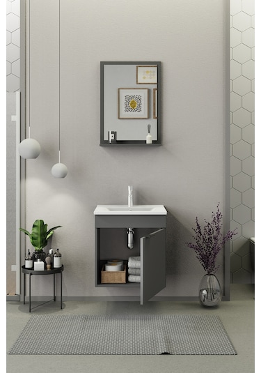 Biani Fix Arya 55 Cm Banyo Dolabı,Seramik Lavabolu, Aynalı,Lavabo Dahil,Mdf,Mat Gri Biani Fix Arya 55 Cm Banyo Dolabı,Seramik Lavabolu, Aynalı,Lavabo Dahil,Mdf,Mat Gri