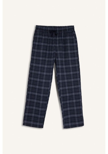 Defacto Regular Fit Beli Bağcıklı Cepli Uzun Boy Kareli Pijama Altı C6118ax25wnın247 İndigo